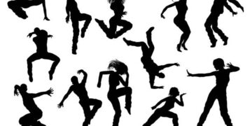 a set of men and women street dance hip hop dancers in silhouette